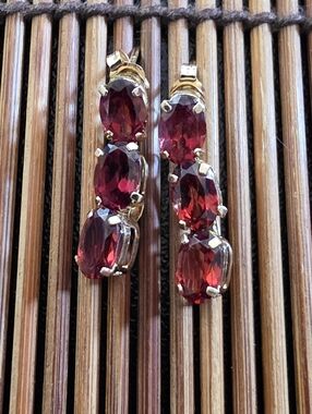 10k Garnet Yellow Gold Dangle Earrings